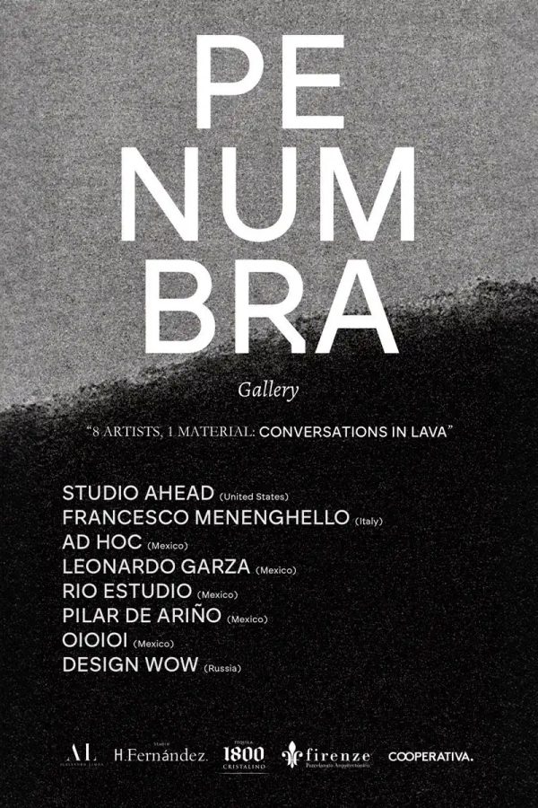 locandina della mostra Sobremesa a cura di Penumbra Gallery con la lista degli otto artisti invitati a partecipare in occasione della mexico art week 2024