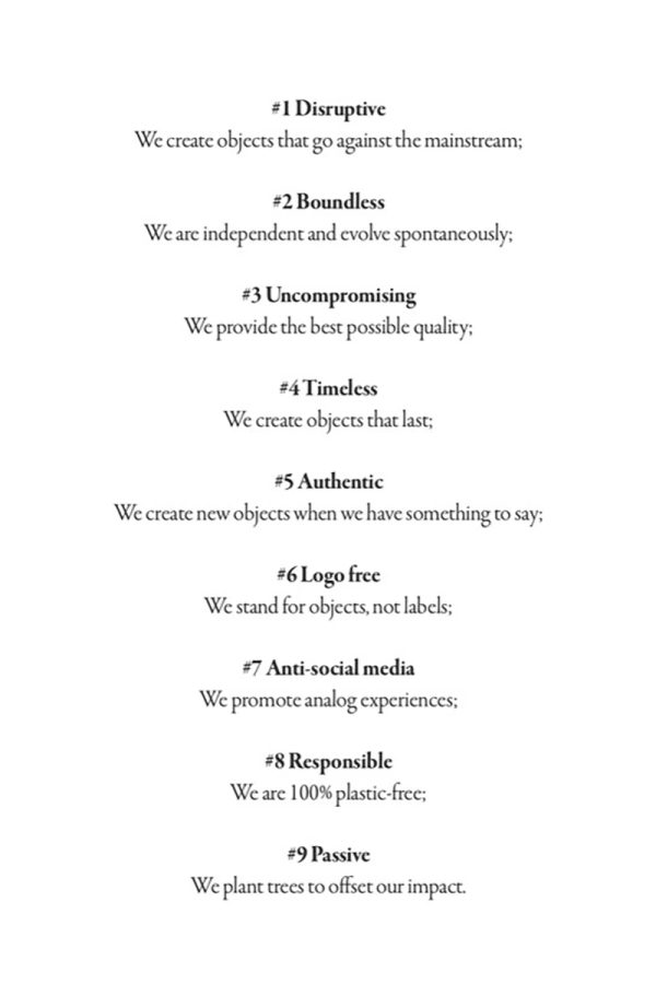 manifesto di WE DON'T DESIGN che illustra i nove punti guida