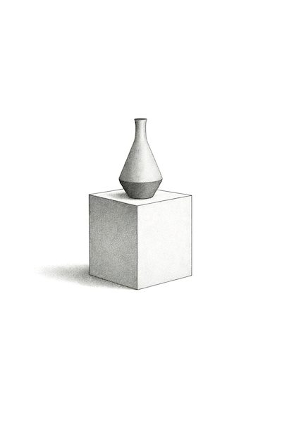 illustrazione astratta e geometrica realizzata a matita in bianco e nero del servizio di styling di interni