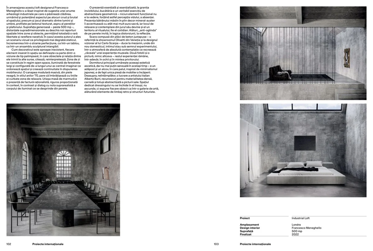 Igloo spread: monolithic table, mezzanine and a skylit bedroom in the Industrial Loft in London