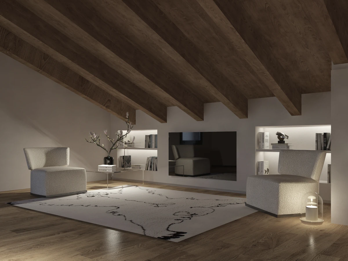 parete tv attrezzata con mensole illuminate ed accessori moderni di design